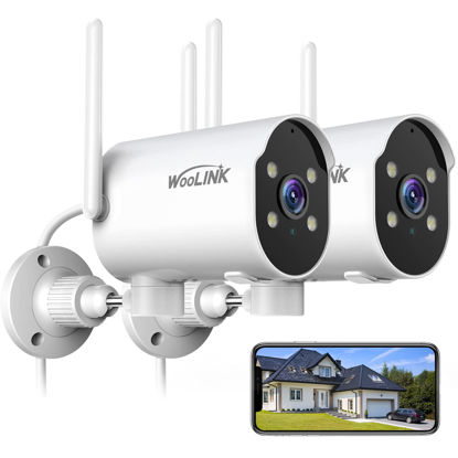 Picture of WOOLINK 2K Security Camera Outdoor WiFi Security Cameras Pan Rotating 225° Full Color Night Vision, Two-Way Audio, 2.4GHz WiFi, IP65 Waterproof, Motion Detection Alarm (2 Pack)