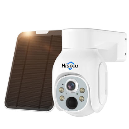 Picture of Hiseeu Solar Security Camera Outdoor, 4MP Wireless Battery Camera, PTZ 360° View, PIR Motion Detection, Color Night Vision, IP66, 2-Way Audio, 2.4G WiFi, Compatible with Alexa