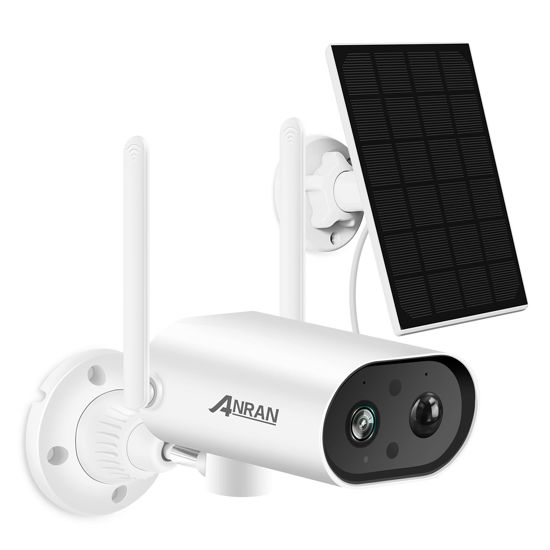 Picture of ANRAN Security Cameras Wireless Outdoor with PR 180°, 2K Solar Security Camera Outdoor with Solar Panel, PIR Human Detection, 2-Way Talk, Night Vision, IP65 Waterproof, Work with Alexa, S2 White