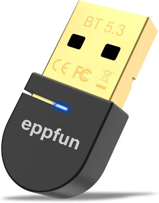 Picture of eppfun USB Bluetooth Adapter for PC Laptop Desktop, Bluetooth 5.3 Dongle Receiver, Wireless Audio Adapter, Support Windows 11/10/8.1, Compatible with Mouse Keyboard Headphones/Headsets Printers