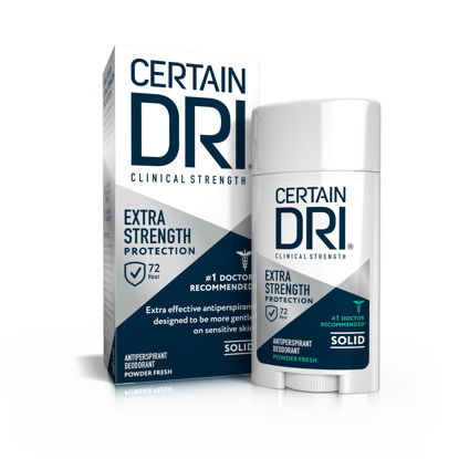 Picture of Certain Dri Extra Strength Clinical Antiperspirant Solid Deodorant, Hyperhidrosis Treatment for Men & Women, Powder Fresh, 1.7oz, 1 Pack