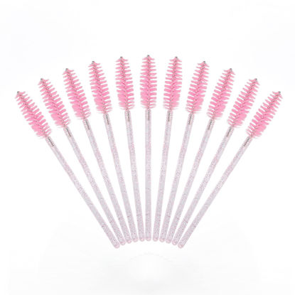 Picture of 200PCS Crystal Mascara Wands Disposable Eyelash Eyebrow Spoolie Brush for Makeup Eyelash Extensions (Pink)