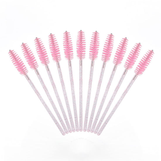 Picture of 200PCS Crystal Mascara Wands Disposable Eyelash Eyebrow Spoolie Brush for Makeup Eyelash Extensions (Pink)