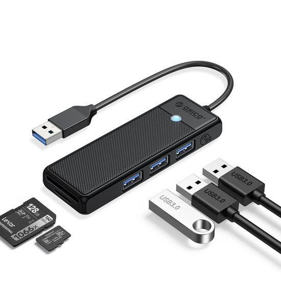 Picture of ORICO USB 3.0 Hub, USB Hub with SD/TF Card Reader, 3 USB 3.0 Ports,USB Splitter USB Expander for Laptop, Xbox, Flash Drive, HDD, Console, Printer, Camera,Keyborad, Mouse(0.5Ft,Black)