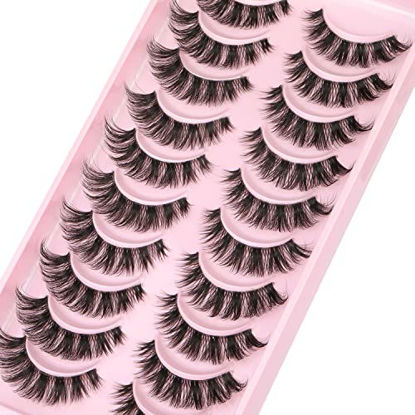 Picture of False Eyelashes Clear Band Fluffy Mink Lashes Natural Look Wispy Cat Eye Lashes 5D Fluffy Eyelashes Pack by Kiromiro