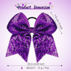 Picture of 2 Packs Jumbo Cheerleading Bow 8 Inch Cheer Bows Large Cheerleading Hair Bows with Ponytail Holder for Teen Girls Softball Cheerleader Outfit Uniform (Sequin Purple)