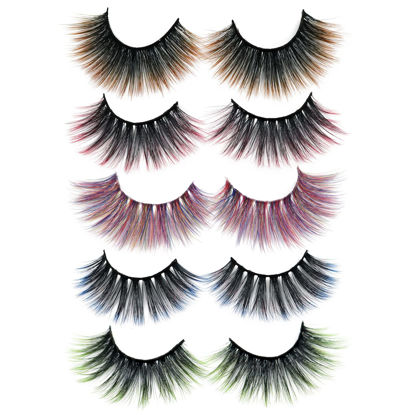 Picture of outopen 5 Pairs Colored Lashes 3D Faux Mink Gradient Color Eyelashes 15-20MM Long Dramatic colorful False Eyelashes