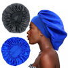 Picture of 2PCS Large Satin Bonnet,Silk Bonnet Hair Wrap for Sleeping, Sleep Cap with Elastic Soft Band, Big Bonnets for Black Women Hair Care (Black, Royal Blue)