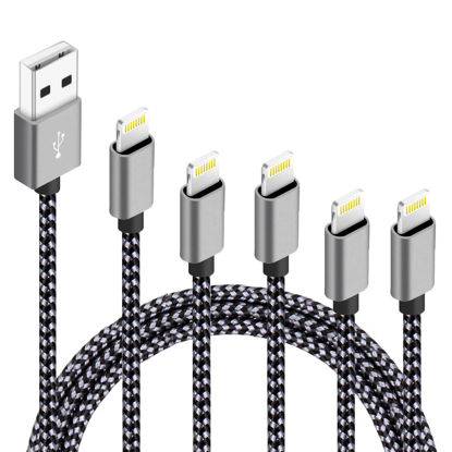 Picture of iPhone Charger,5Packs(3ft 3ft 6ft 6ft 10ft) Charging Cable MFi Certified USB Lightning Cable Nylon Braided Fast Charging Cord Compatible for iPhone13/12/11/X/Max/8/7/6/6S/5/5S/SE/Plus/iPad(BlackGray)