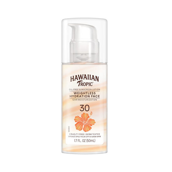 Picture of Hawaiian Tropic Weightless Hydration Lotion Sunscreen for Face SPF 30, 1.7oz | Travel Size Face Sunscreen, Oil Free, Sunblock Face, Mini Sunscreen SPF 30, 1.7oz