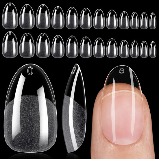 Picture of AILLSA Round Almond Nail Tips Soft Gel Medium Nail Tips Full Cover Press On Extension False Gelly Nail Tips 360pcs 12 Sizes Half Matte Pre-shaped Clear Acrylic Fake Nail Tips