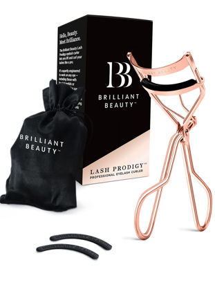 Picture of Brilliant Beauty Eyelash Curler with Satin Bag & Refill Pads - Award Winning - No Pinching, Just Dramatically Curled Eyelashes for a Lash Lift in Seconds (Rose Gold)