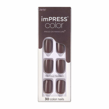 Picture of KISS imPRESS Color Press-On Manicure, Gel Nail Kit, PureFit Technology, Short Length, “Try Gray”, Polish-Free Solid Color Mani, Includes Prep Pad, Mini File, Cuticle Stick, and 30 Fake Nails