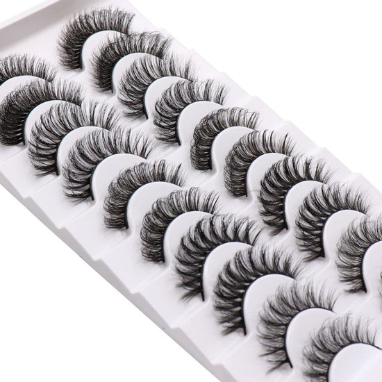 Picture of Veleasha Eyelashes 10 Pairs Russian Strip Lashes 5 Styles Mix Pack D Curl False Eyelashes for Eye Makeup (D06-H)