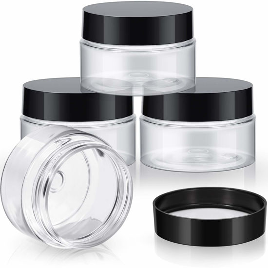 Picture of 4 Pieces Round Clear Wide-mouth Leak Proof Plastic Container Jars with Lids for Travel Storage Makeup Beauty Products Face Creams Oils Salves Ointments DIY Making or Others (1 Ounce, Black)