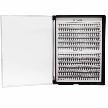 Picture of Bodermincer 240pcs C Curl 10D/20D Cluster Eyelashes Mixed, 0.07mm /0.10 mm Mixed,8/9/10/11/12mm,10/11/12/13/14mm,12/13/14/15/16mm/14/15/16/17/18mm/16/17/18/19/20mm and Under Eyelashes Mixed Professional Makeup Individual Cluster Eye Lashes (14/15/16