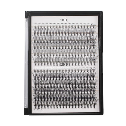 Picture of Bodermincer 240pcs C Curl 10D/20D Cluster Eyelashes Mixed, 0.07mm /0.10 mm Mixed,8/9/10/11/12mm,10/11/12/13/14mm,12/13/14/15/16mm/14/15/16/17/18mm/16/17/18/19/20mm and Under Eyelashes Mixed Professional Makeup Individual Cluster Eye Lashes (16/17/18