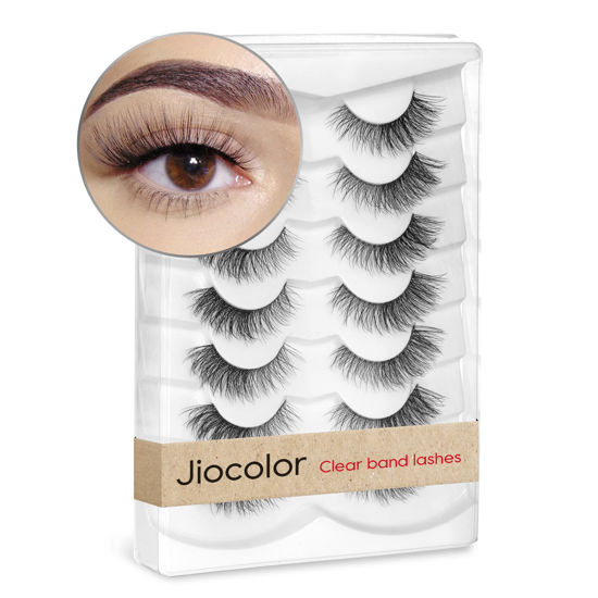 Picture of False Eyelashes Cat Eye Fluffy Wispy Faux Mink Lashes 7 Pairs Dramatic Volume Jiocolor Eyelash Pack DJ-41