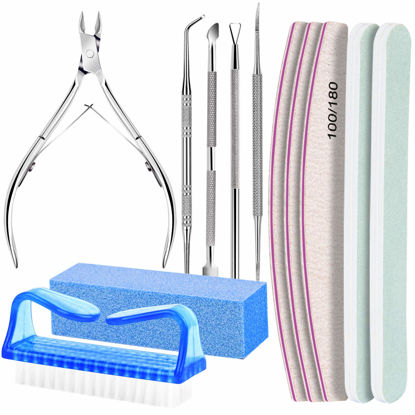 Picture of Manicure Set Nail Tools, FANDAMEI Nail Files 100/180, Nail Buffer Block, Cuticle Nippers, Cuticle Pusher, Cuticle Peeler, Nail Lifter for Ingrown Toenails, Toenail File, Nail Brush, Nail Care Tool Kit