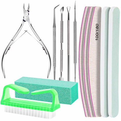 Picture of Nail Tools, FANDAMEI Nail Care Tool Kit Nail Files 100/180, Nail Buffer Block, Cuticle Nippers, Cuticle Pusher, Cuticle Peeler, Nail Lifter for Ingrown Toenails, Toenail File, Nail Brush, Manicure Kit