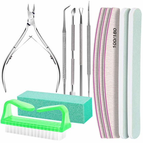 Picture of Nail Tools, FANDAMEI Nail Care Tool Kit Nail Files 100/180, Nail Buffer Block, Cuticle Nippers, Cuticle Pusher, Cuticle Peeler, Nail Lifter for Ingrown Toenails, Toenail File, Nail Brush, Manicure Kit