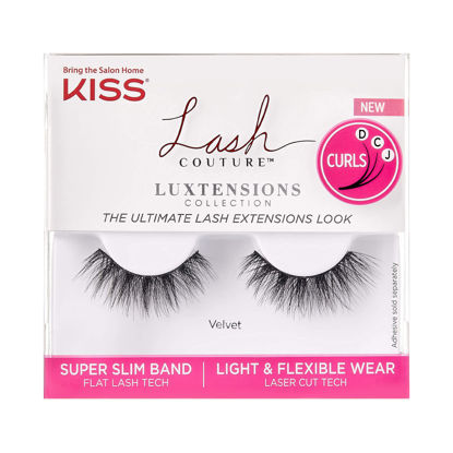 Picture of KISS Lash Couture LuXtensions Collection False Eyelashes, Flat Lash Technology, Super Slim Lash Band, Real Lash Extension Fibers, Reusable, Contact Lens Friendly Strip Lashes, Style 'Velvet', 1 Pair