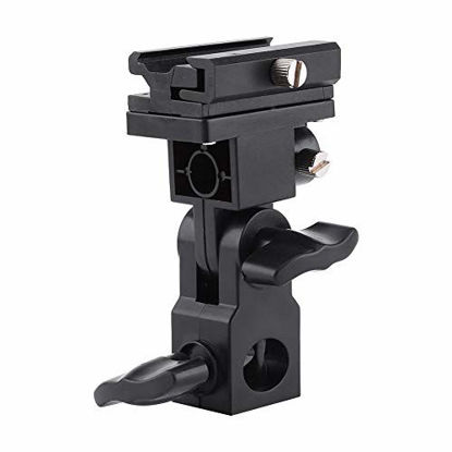 Picture of Oumij Umbrella Bracket Mount Black Hot Shoe Flash Umbrella Holder Light Stand Bracket for Photo Video Photography with Umbrella Reflector Holder