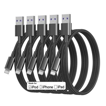 Picture of iPhone Charger Cable 3ft Lightning to USB Cables Fast iPhone Charging Cord 5Pack [Apple MFi Certified] Nylon Braided for iPhone 14 Pro Max/iPhone 13 plus/12 Pro/11 Mini/XR/Xs/X/8/7/6S/6/SE/iPad Air