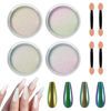 Picture of Allstarry White Chrome Nail Powder, 4 PCS Color-Shift Chameleon Mica Powder Aurora Chrome Effect Glitter Dust Iridescent Pearlescent Pearl Pigment for Gel Polish Nail Art Decoration, Resin Craft