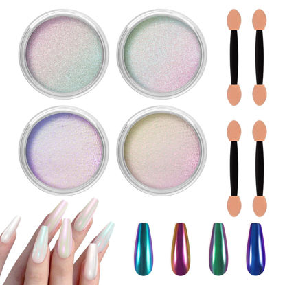 Picture of Allstarry White Chrome Nail Powder, 4 PCS Color-Shift Chameleon Chrome Effect Powder Neon Aurora Glitter Dust Iridescent Pearlescent Pearl Pigment for Nail Art Decoration, Gel Polish, Resin Craft