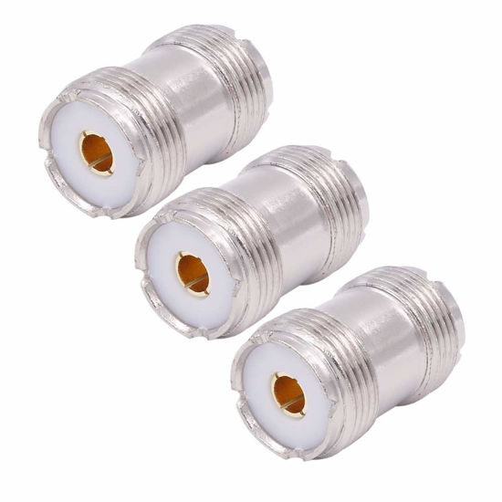 Picture of Fancasee (3 Pack) PL-259 / SO-239 UHF Female to Female Coax Coaxial Barrel Connector Adapter Coupler for CB Ham Radio HF VHF UHF Antenna Cable Cord Extension