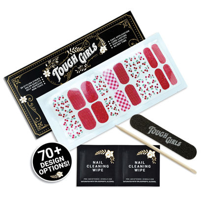 Picture of TOUGH GIRLS | Nail Polish Strips | 20 Stylish Strips | Brighter, Thicker, Tougher | Includes Cuticle Stick, Nail File, & Nail Wipes (Red Glitter, Dots & Cherries)