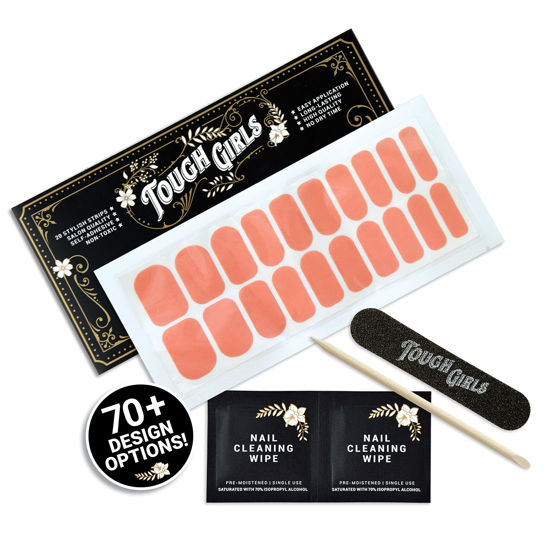 Picture of TOUGH GIRLS | Nail Polish Strips | 20 Stylish Strips | Brighter, Thicker, Tougher | Includes Cuticle Stick, Nail File, & Nail Wipes (Coral)