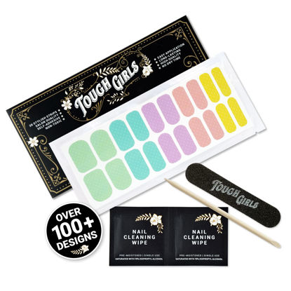 Picture of TOUGH GIRLS | Nail Polish Strips | 20 Stylish Strips | Brighter, Thicker, Tougher | Includes Cuticle Stick, Nail File, & Nail Wipes (Sunday Pastels & Dots)