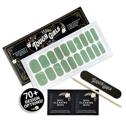 Picture of TOUGH GIRLS | Nail Polish Strips | 20 Stylish Strips | Brighter, Thicker, Tougher | Includes Cuticle Stick, Nail File, & Nail Wipes (Mossy Green)