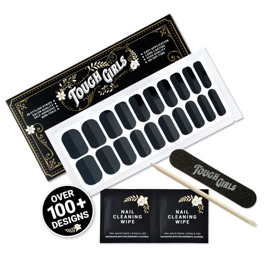 Picture of TOUGH GIRLS | Nail Polish Strips | 20 Stylish Strips | Brighter, Thicker, Tougher | Includes Cuticle Stick, Nail File, & Nail Wipes (Balanced Black - Glossy & Matte)