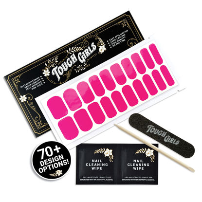 Picture of TOUGH GIRLS | Nail Polish Strips | 20 Stylish Strips | Brighter, Thicker, Tougher | Includes Cuticle Stick, Nail File, & Nail Wipes (Hot Pink)