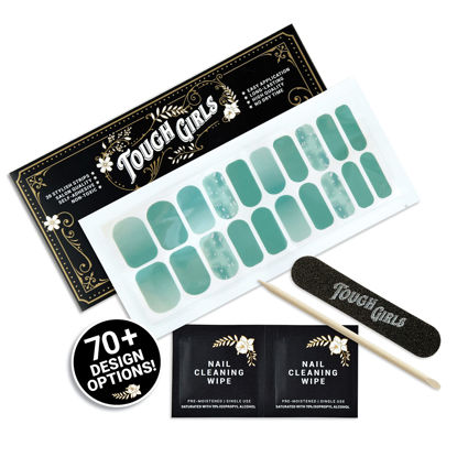 Picture of TOUGH GIRLS | Nail Polish Strips | 20 Stylish Strips | Brighter, Thicker, Tougher | Includes Cuticle Stick, Nail File, & Nail Wipes (Seafoam & Silver Speckles)