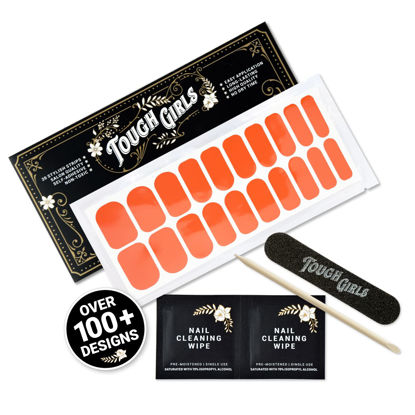 Picture of TOUGH GIRLS | Nail Polish Strips | 20 Stylish Strips | Brighter, Thicker, Tougher | Includes Cuticle Stick, Nail File, & Nail Wipes (Bright Living Coral)