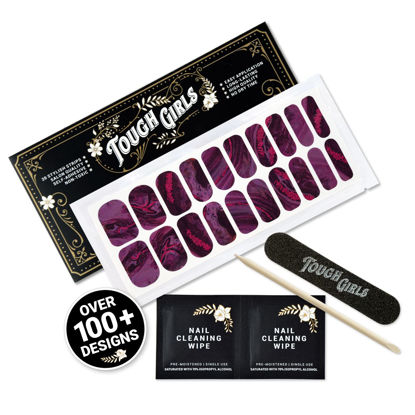 Picture of TOUGH GIRLS | Nail Polish Strips | 20 Stylish Strips | Brighter, Thicker, Tougher | Includes Cuticle Stick, Nail File, & Nail Wipes (Marbled Mulberry & Pink Glitter)