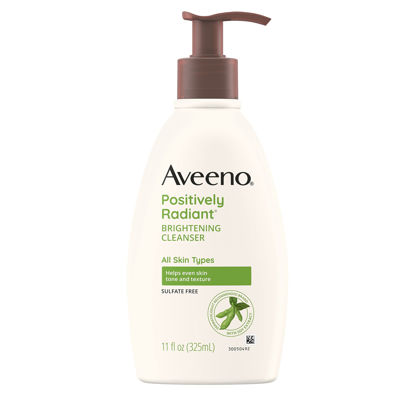 Picture of Aveeno Positively Radiant Brightening Facial Cleanser for Sensitive Skin, Targets Dull Skin, Moisture Rich Soy Extract, Non-Comedogenic, Oil- & Soap-Free, Hypoallergenic, 11 Fl. Oz