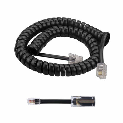 Picture of Telephone Cord Detangler,AIMIJIA Black Coiled Telephone Handset Cord 6 Ft Uncoiled(1.1 Ft Coiled) and (Handset Cord+Detangler)