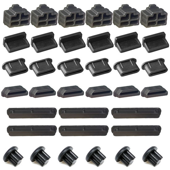 Picture of 36 PCS 6 Types Dust Plugs Covers, Soft Silicone Computer Port Anti-dust Plugs, Dust Covers Stoppers for Computer PC Case Box Laptop Port, RJ45 USB HDMI SD Card Audio Type C Plugs