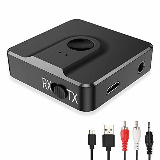 Picture of Bluetooth 5.0 Transmitter Receiver, VR robot 2 in 1 Wireless 3.5mm Bluetooth Adapter?Portable Low Latency Audio Adapter for Home Stereo Music Streaming Sound System,TV, PC, DVD Projector, Car