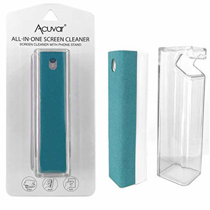 Picture of Acuvar All in One Screen Cleaning Spray with Microfiber and Phone Stand. Cleans and Removes Oil and Dirt from Smartphones, Tablets, LCD, LED Laptop, TV Screens, and More (Blue)