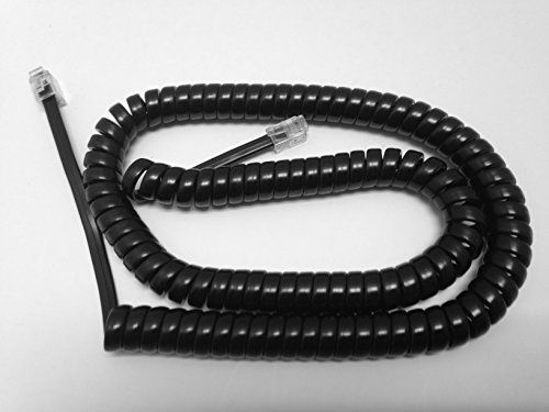 Picture of The VoIP Lounge 12 Foot Gloss Black Handset Receiver Curly Coil Phone Cord (Please See The Full Product Description Below)