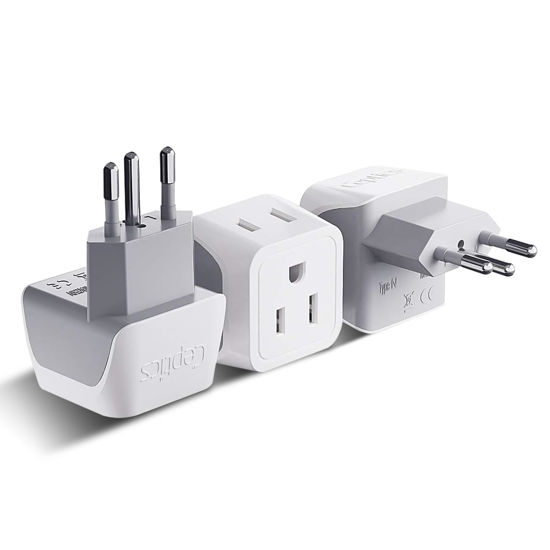 Picture of Ceptics Brazil Travel Adapter Plug with Dual Usa Input - Type N (3 Pack - Ultra Compact - Safe Grounded Perfect for Cell Phones, Laptops, Camera Chargers and More - Power Plug (CT-11C)