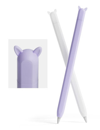 Picture of 2 Pack Cute Ear Case Silicone Skin Cover for Apple Pencil 2nd Generation Accessories Compatible with iPad Pro 11 12.9 inch,White&Purple