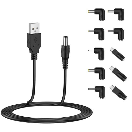 Picture of LIANSUM USB to DC 5V Power Cord, Universal DC 5.5x2.1mm Plug Jack Charging Cable with 10 Connector Tips(5.5x2.5, 4.8x1.7, 4.0x1.7, 4.0x1.35, 3.5x1.35, 3.0x1.1, 2.5x0.7, Micro USB, Type-C, Mini USB)5FT