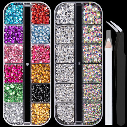 Picture of Flat Back Rhinestone Kits Colorful Rhinestones+Crystal AB&Transparent White Gems With Picker Pencil And Tweezer For Home DIY And Professional Nail Art